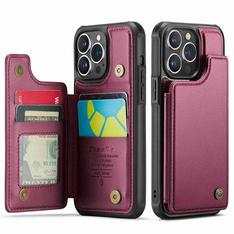 For iPhone 13 Pro CaseMe C22 Card Slots Holder RFID Anti-theft Phone Case(Wine Red) - free shipping - PMC Jewellery - Order now!
