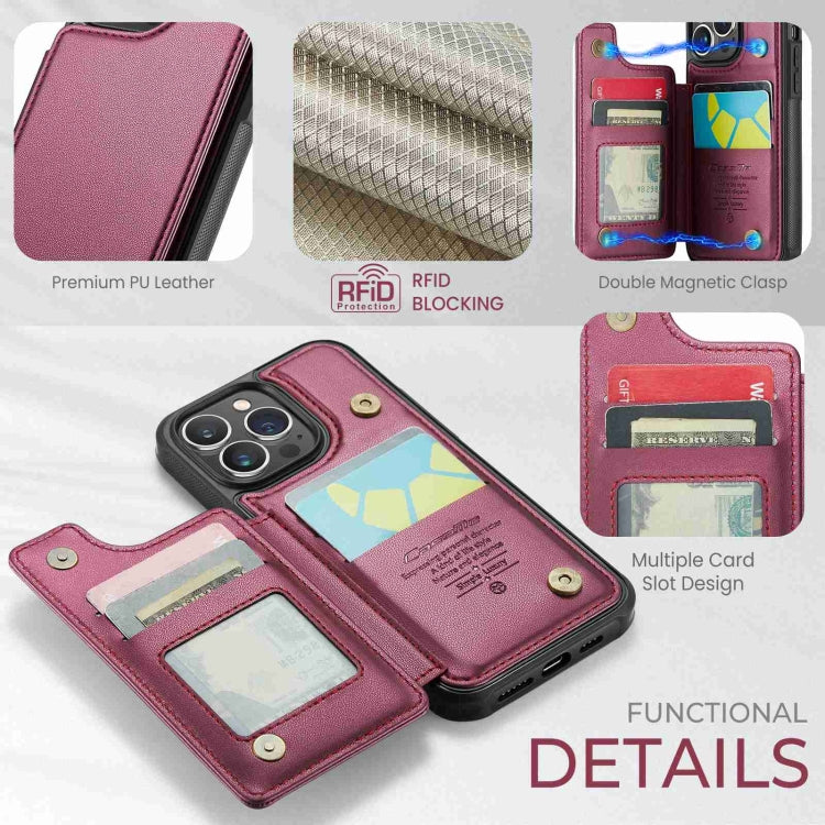 For iPhone 13 Pro CaseMe C22 Card Slots Holder RFID Anti-theft Phone Case(Wine Red)