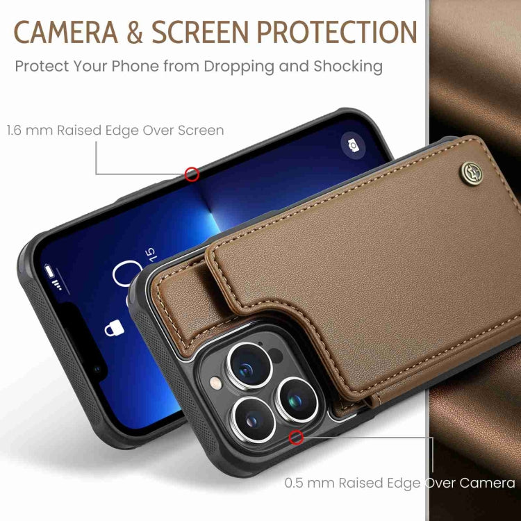For iPhone 13 Pro CaseMe C22 Card Slots Holder RFID Anti-theft Phone Case(Brown) - free shipping - PMC Jewellery - Order now!