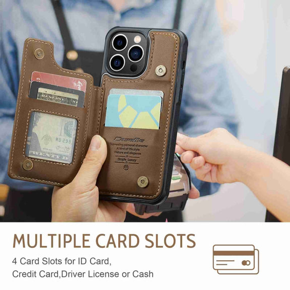 For iPhone 13 Pro CaseMe C22 Card Slots Holder RFID Anti-theft Phone Case(Brown)