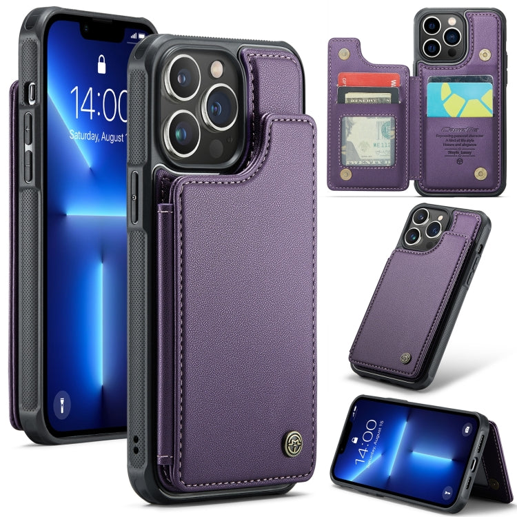 For iPhone 13 Pro CaseMe C22 Card Slots Holder RFID Anti-theft Phone Case(Purple) - free shipping - PMC Jewellery - Order now!