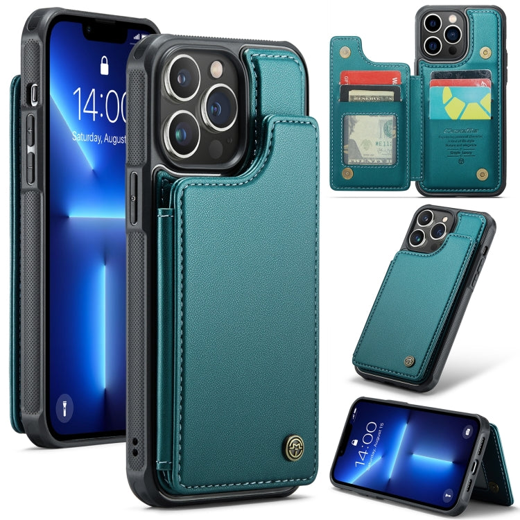 For iPhone 13 Pro Max CaseMe C22 Card Slots Holder RFID Anti-theft Phone Case(Blue Green) - free shipping - PMC Jewellery - Order now!