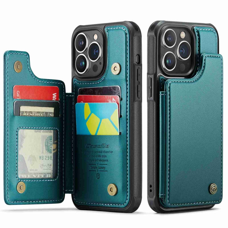 For iPhone 13 Pro Max CaseMe C22 Card Slots Holder RFID Anti-theft Phone Case(Blue Green) - free shipping - PMC Jewellery - Order now!