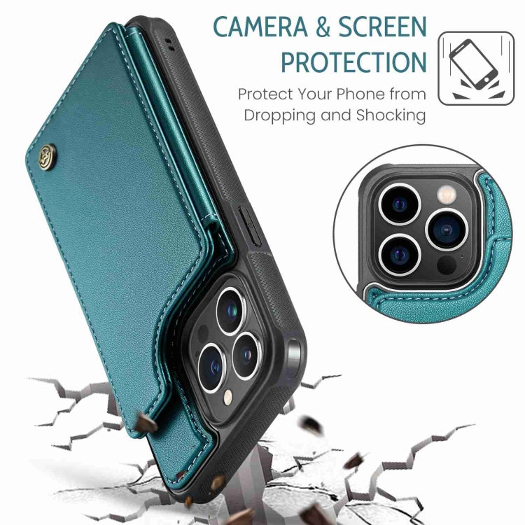 For iPhone 13 Pro Max CaseMe C22 Card Slots Holder RFID Anti-theft Phone Case(Blue Green) - free shipping - PMC Jewellery - Order now!