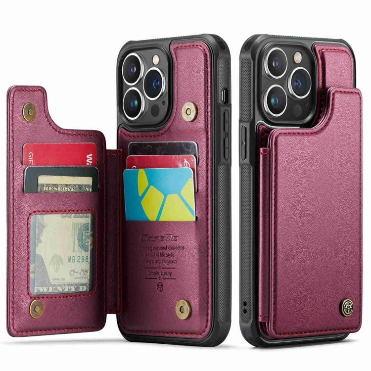 For iPhone 13 Pro Max CaseMe C22 Card Slots Holder RFID Anti-theft Phone Case(Wine Red) - free shipping - PMC Jewellery - Order now!