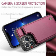 For iPhone 13 Pro Max CaseMe C22 Card Slots Holder RFID Anti-theft Phone Case(Wine Red)