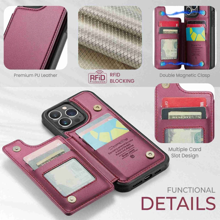 For iPhone 13 Pro Max CaseMe C22 Card Slots Holder RFID Anti-theft Phone Case(Wine Red) - free shipping - PMC Jewellery - Order now!