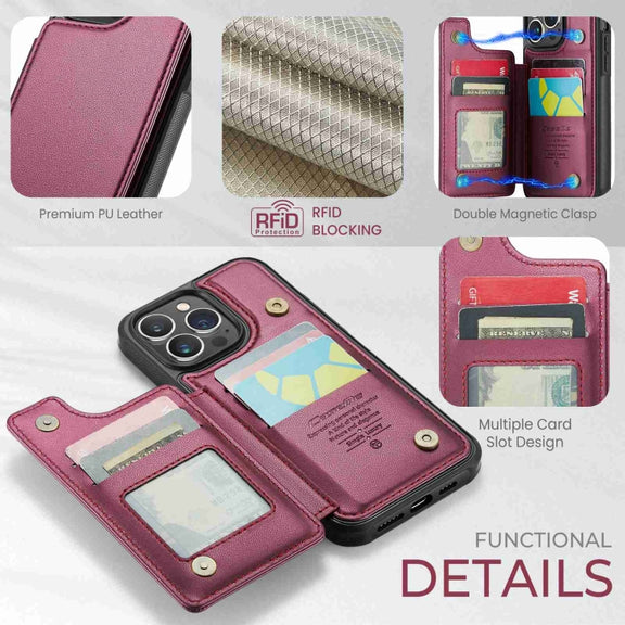 For iPhone 13 Pro Max CaseMe C22 Card Slots Holder RFID Anti-theft Phone Case(Wine Red)