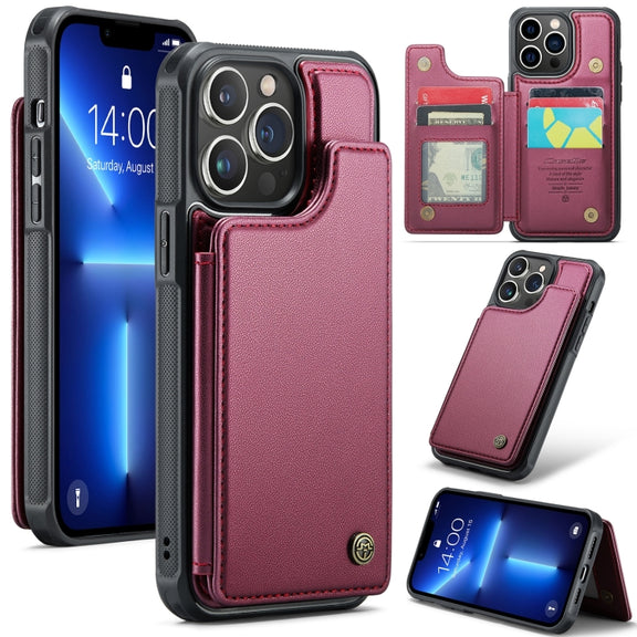 For iPhone 13 Pro Max CaseMe C22 Card Slots Holder RFID Anti-theft Phone Case(Wine Red)