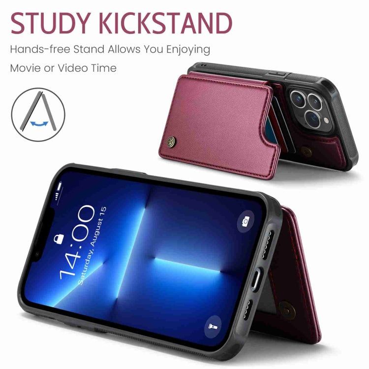 For iPhone 13 Pro Max CaseMe C22 Card Slots Holder RFID Anti-theft Phone Case(Wine Red)