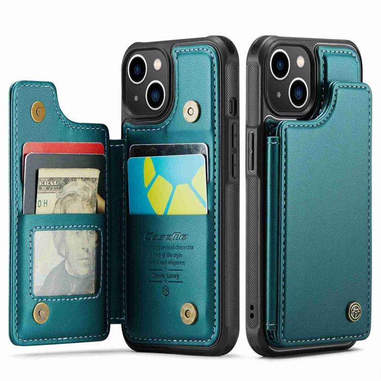 For iPhone 14 CaseMe C22 Card Slots Holder RFID Anti-theft Phone Case(Blue Green) - free shipping - PMC Jewellery - Order now!