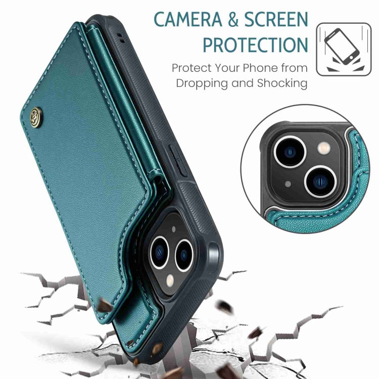 For iPhone 14 CaseMe C22 Card Slots Holder RFID Anti-theft Phone Case(Blue Green) - free shipping - PMC Jewellery - Order now!