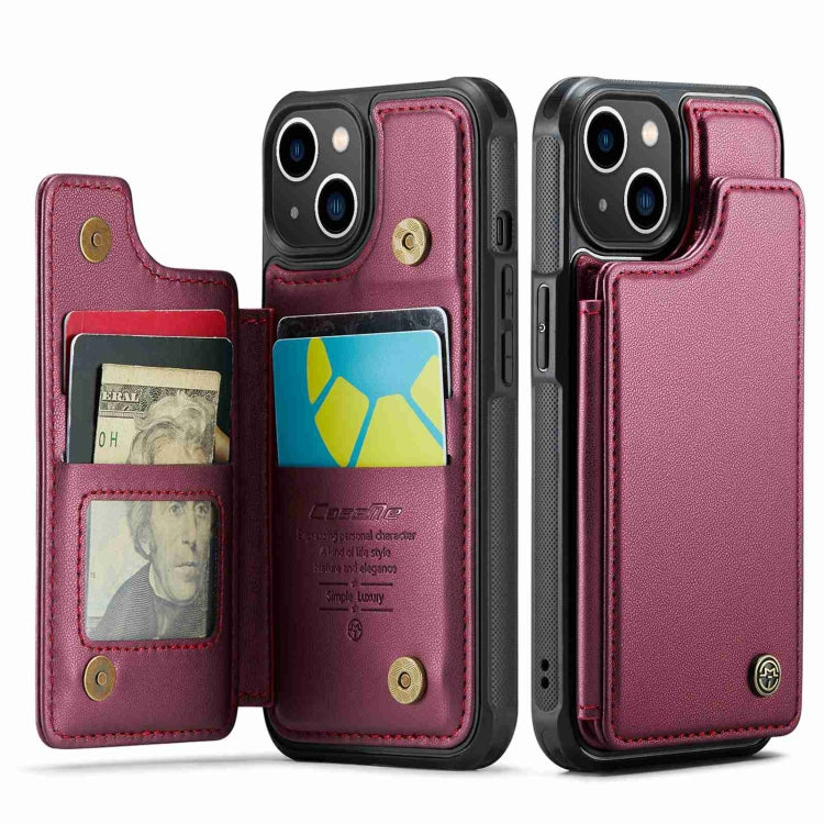 For iPhone 14 CaseMe C22 Card Slots Holder RFID Anti-theft Phone Case(Wine Red) - iPhone 14 Cases by CaseMe | Online Shopping South Africa | PMC Jewellery | Buy Now Pay Later Mobicred