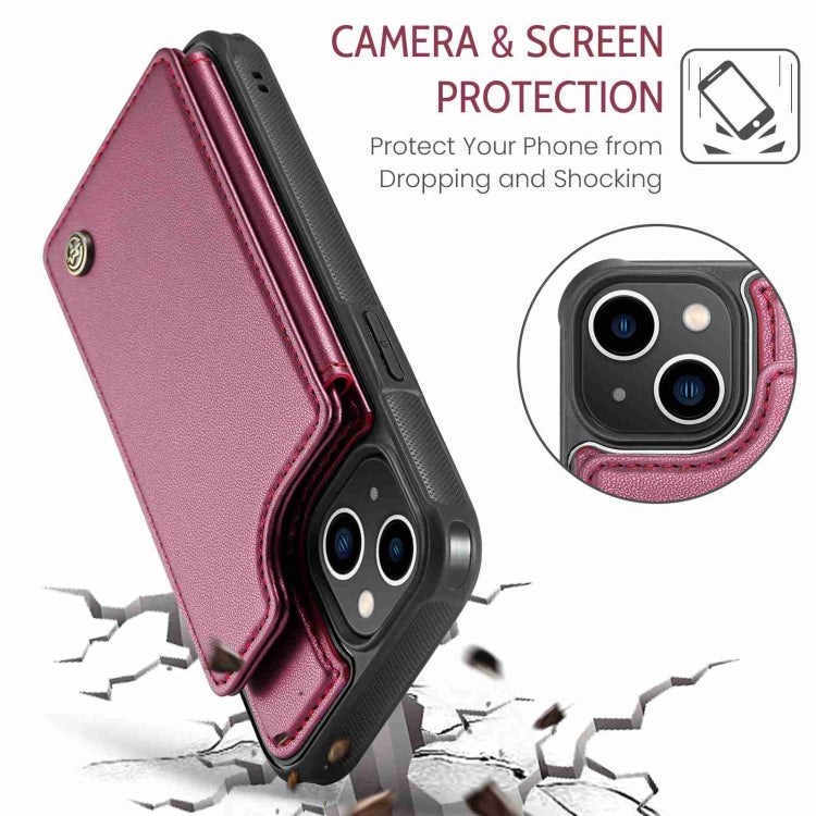 For iPhone 14 CaseMe C22 Card Slots Holder RFID Anti-theft Phone Case(Wine Red) - iPhone 14 Cases by CaseMe | Online Shopping South Africa | PMC Jewellery | Buy Now Pay Later Mobicred