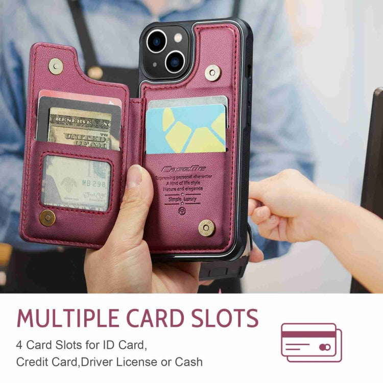 For iPhone 14 CaseMe C22 Card Slots Holder RFID Anti-theft Phone Case(Wine Red) - iPhone 14 Cases by CaseMe | Online Shopping South Africa | PMC Jewellery | Buy Now Pay Later Mobicred