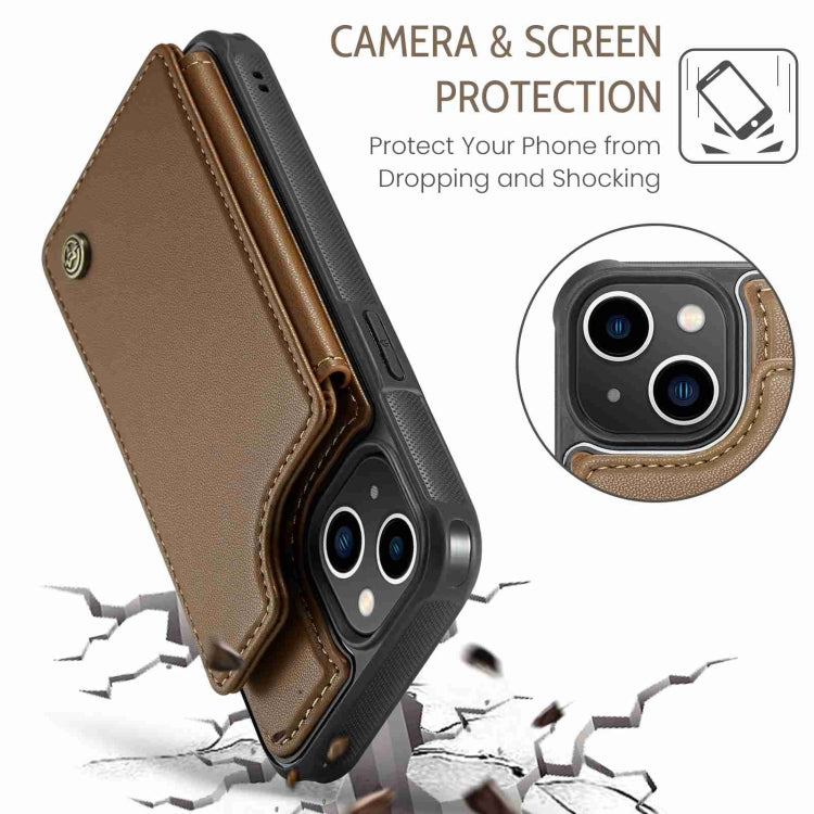 For iPhone 14 CaseMe C22 Card Slots Holder RFID Anti-theft Phone Case(Brown) - free shipping - PMC Jewellery - Order now!
