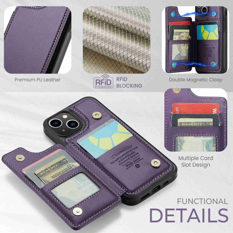 For iPhone 14 CaseMe C22 Card Slots Holder RFID Anti-theft Phone Case(Purple)