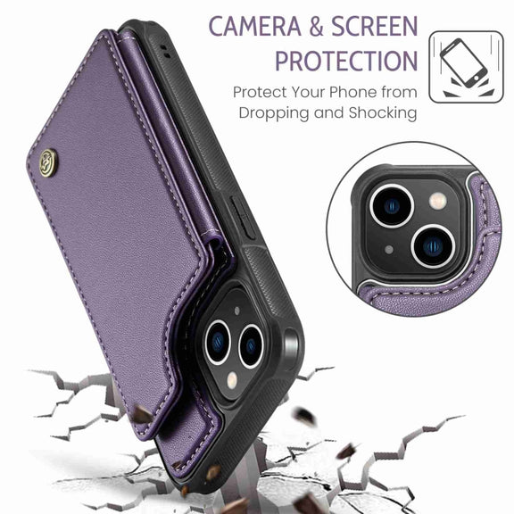 For iPhone 14 CaseMe C22 Card Slots Holder RFID Anti-theft Phone Case(Purple)