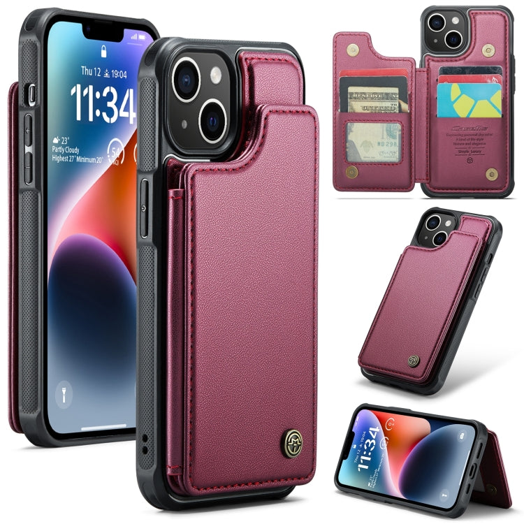 For iPhone 14 Plus CaseMe C22 Card Slots Holder RFID Anti-theft Phone Case(Wine Red) - free shipping - PMC Jewellery - Order now!