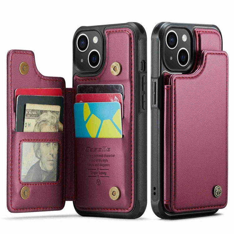 For iPhone 14 Plus CaseMe C22 Card Slots Holder RFID Anti-theft Phone Case(Wine Red) - free shipping - PMC Jewellery - Order now!