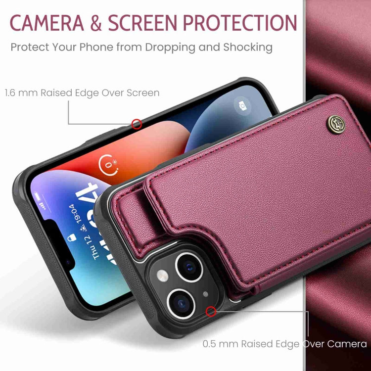 For iPhone 14 Plus CaseMe C22 Card Slots Holder RFID Anti-theft Phone Case(Wine Red) - free shipping - PMC Jewellery - Order now!