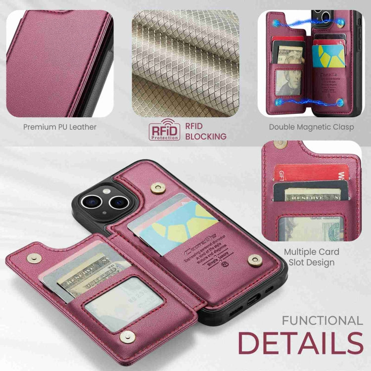 For iPhone 14 Plus CaseMe C22 Card Slots Holder RFID Anti-theft Phone Case(Wine Red) - free shipping - PMC Jewellery - Order now!