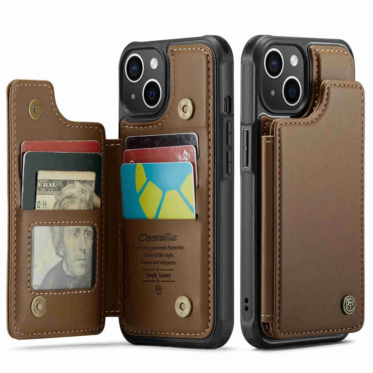 For iPhone 14 Plus CaseMe C22 Card Slots Holder RFID Anti-theft Phone Case(Brown) - free shipping - PMC Jewellery - Order now!