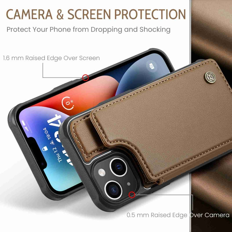 For iPhone 14 Plus CaseMe C22 Card Slots Holder RFID Anti-theft Phone Case(Brown) - free shipping - PMC Jewellery - Order now!