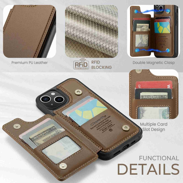 For iPhone 14 Plus CaseMe C22 Card Slots Holder RFID Anti-theft Phone Case(Brown) - free shipping - PMC Jewellery - Order now!