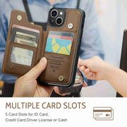 For iPhone 14 Plus CaseMe C22 Card Slots Holder RFID Anti-theft Phone Case(Brown)
