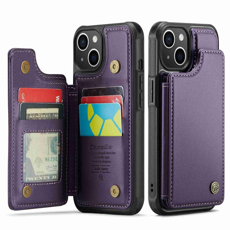 For iPhone 14 Plus CaseMe C22 Card Slots Holder RFID Anti-theft Phone Case(Purple) - free shipping - PMC Jewellery - Order now!