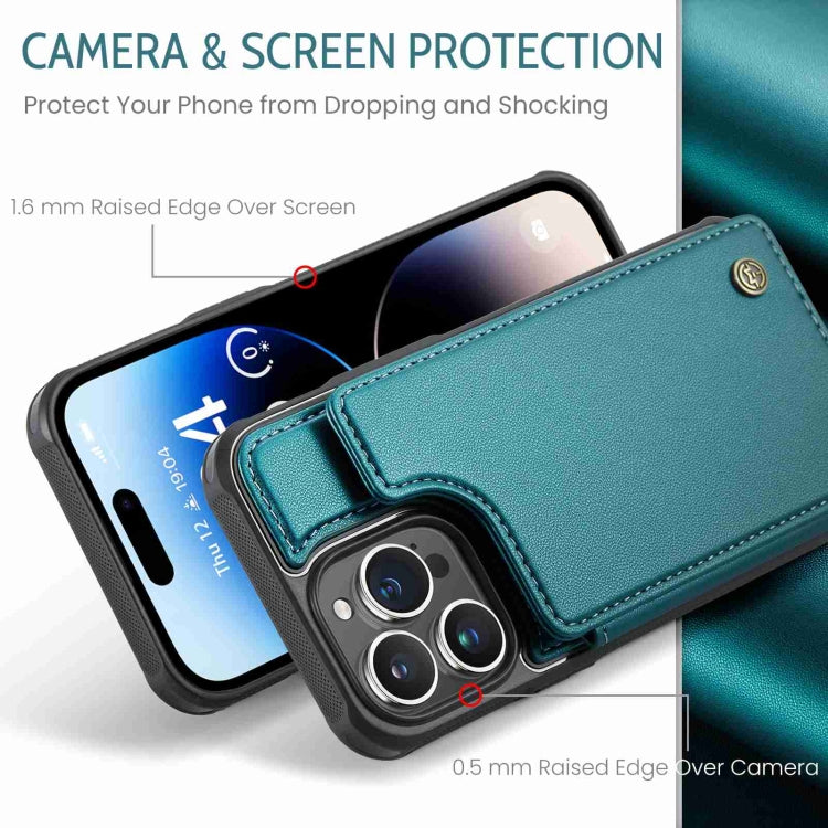 For iPhone 14 Pro CaseMe C22 Card Slots Holder RFID Anti-theft Phone Case(Blue Green) - iPhone 14 Pro Cases by CaseMe | Online Shopping South Africa | PMC Jewellery | Buy Now Pay Later Mobicred