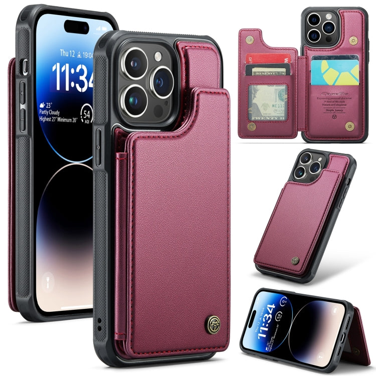 For iPhone 14 Pro CaseMe C22 Card Slots Holder RFID Anti-theft Phone Case(Wine Red) - free shipping - PMC Jewellery - Order now!