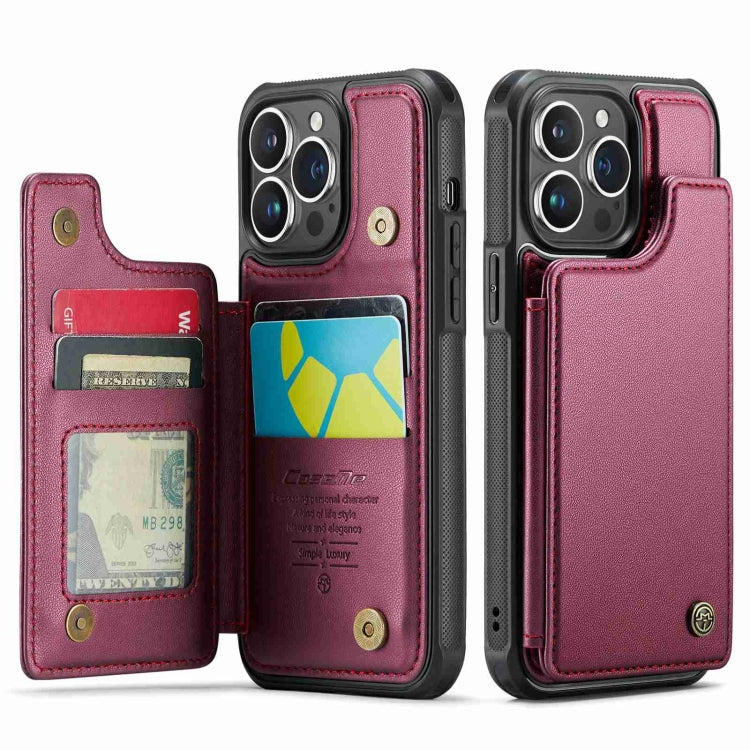 For iPhone 14 Pro CaseMe C22 Card Slots Holder RFID Anti-theft Phone Case(Wine Red) - free shipping - PMC Jewellery - Order now!