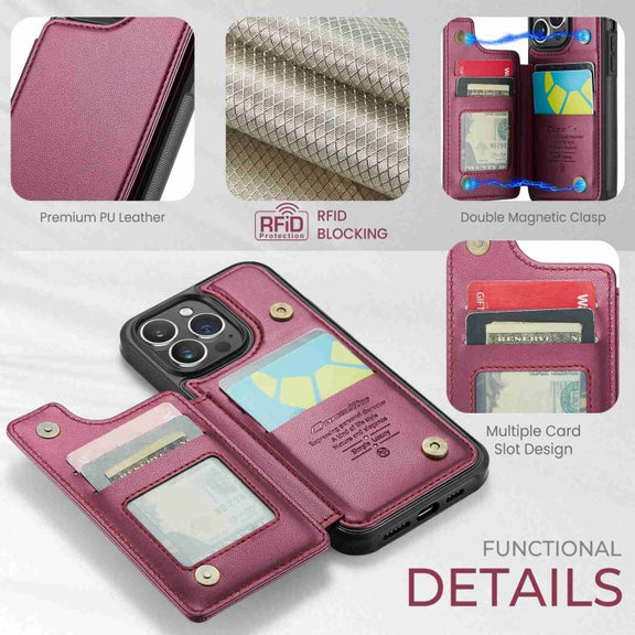 For iPhone 14 Pro CaseMe C22 Card Slots Holder RFID Anti-theft Phone Case(Wine Red)