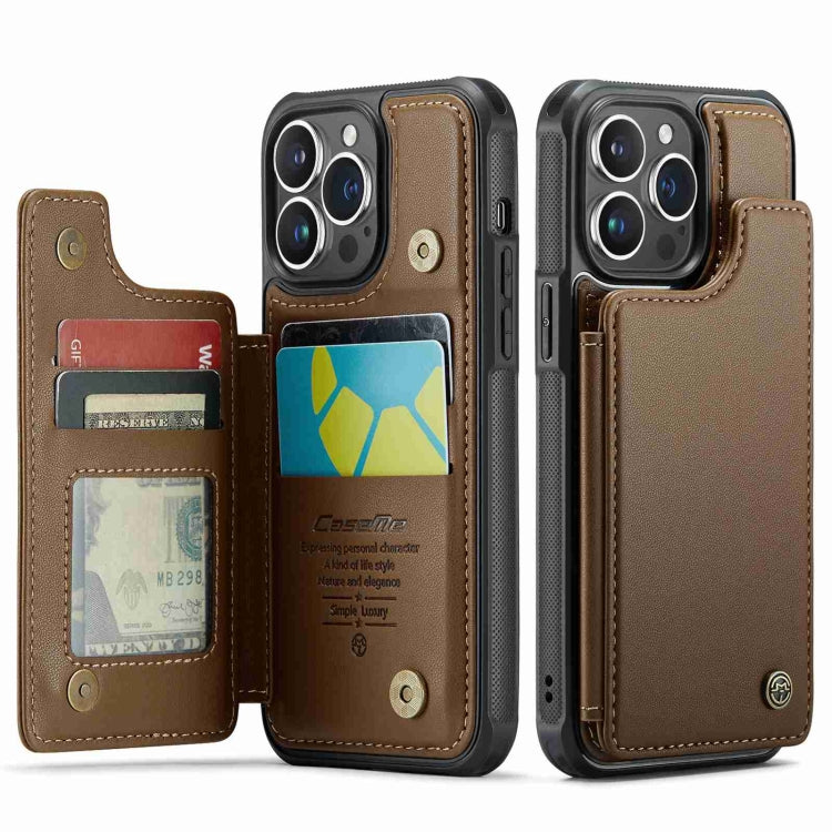 For iPhone 14 Pro CaseMe C22 Card Slots Holder RFID Anti-theft Phone Case(Brown) - iPhone 14 Pro Cases by CaseMe | Online Shopping South Africa | PMC Jewellery | Buy Now Pay Later Mobicred
