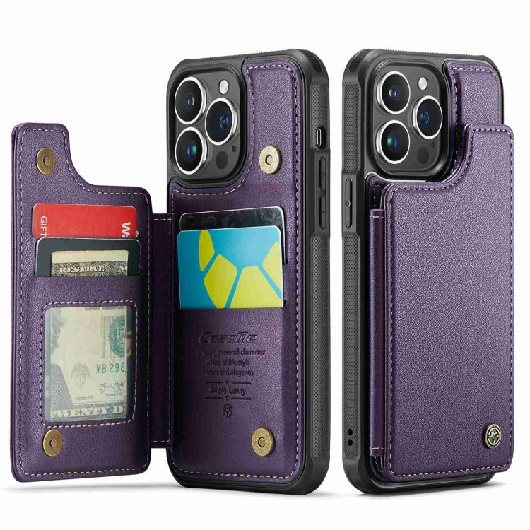 For iPhone 14 Pro CaseMe C22 Card Slots Holder RFID Anti-theft Phone Case(Purple)