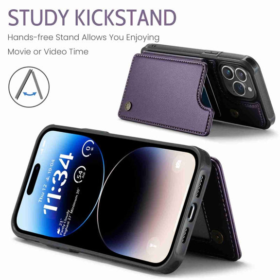 For iPhone 14 Pro CaseMe C22 Card Slots Holder RFID Anti-theft Phone Case(Purple)