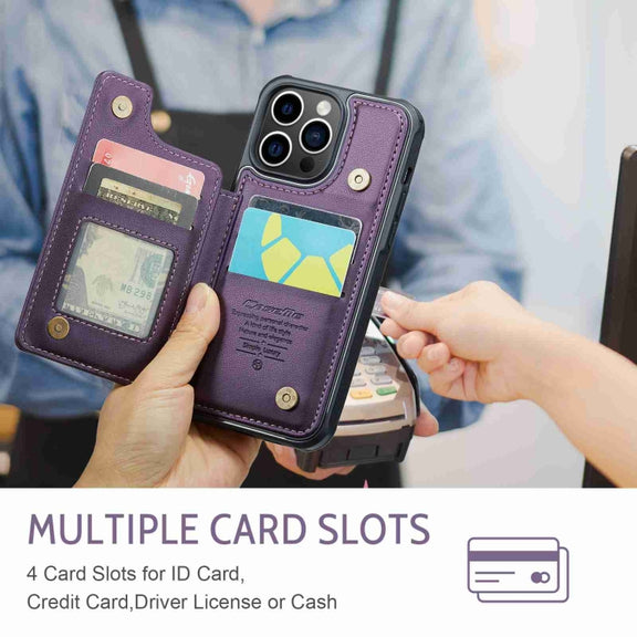 For iPhone 14 Pro CaseMe C22 Card Slots Holder RFID Anti-theft Phone Case(Purple)