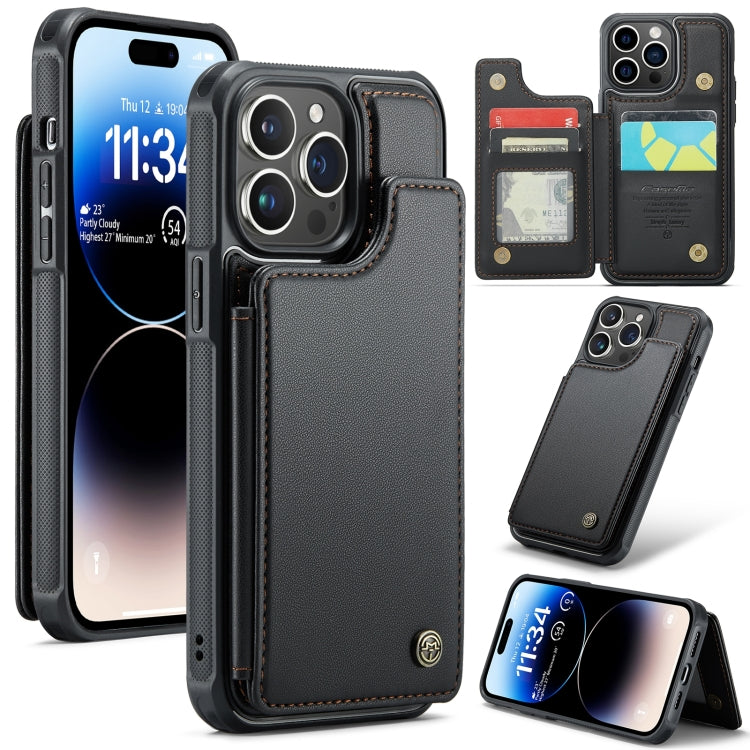 For iPhone 14 Pro CaseMe C22 Card Slots Holder RFID Anti-theft Phone Case(Black) - free shipping - PMC Jewellery - Order now!