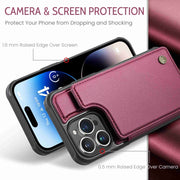 For iPhone 14 Pro Max CaseMe C22 Card Slots Holder RFID Anti-theft Phone Case(Wine Red)