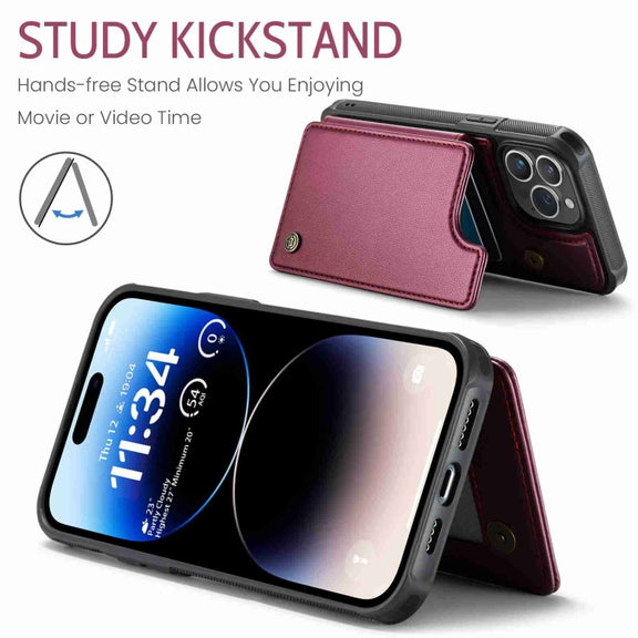 For iPhone 14 Pro Max CaseMe C22 Card Slots Holder RFID Anti-theft Phone Case(Wine Red)