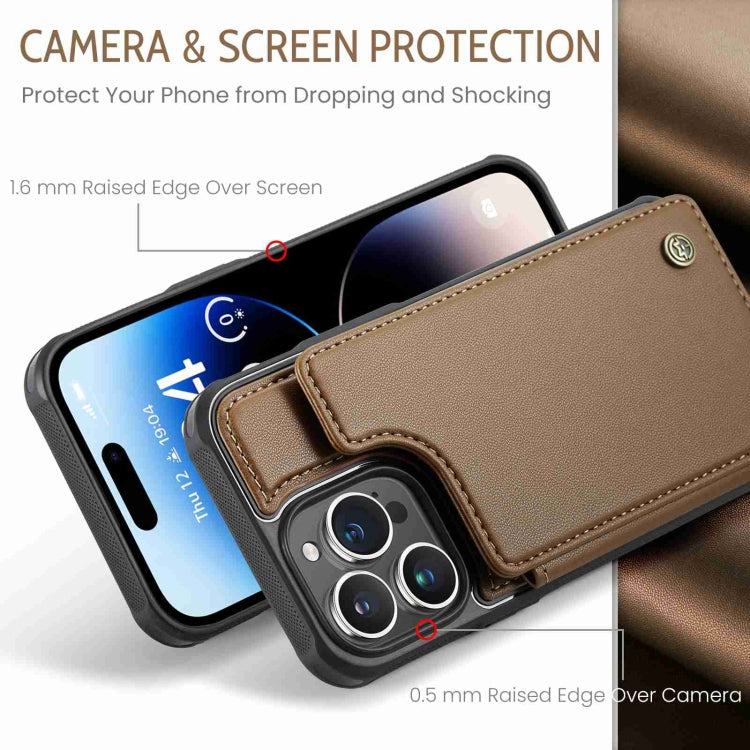 For iPhone 14 Pro Max CaseMe C22 Card Slots Holder RFID Anti-theft Phone Case(Brown) - free shipping - PMC Jewellery - Order now!