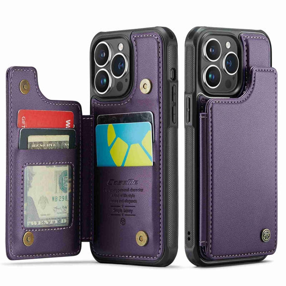 For iPhone 14 Pro Max CaseMe C22 Card Slots Holder RFID Anti-theft Phone Case(Purple)