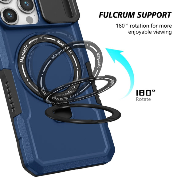 For iPhone 15 Pro Sliding Camshield Magsafe Holder TPU Hybrid PC Phone Case(Royal Blue)