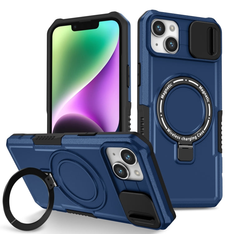 For iPhone 14 Plus Sliding Camshield Magsafe Holder TPU Hybrid PC Phone Case(Royal Blue) - iPhone 14 Plus Cases by PMC TechLife | Online Shopping South Africa | PMC TechLife