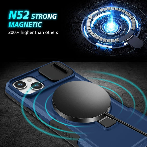 For iPhone 14 Plus Sliding Camshield Magsafe Holder TPU Hybrid PC Phone Case(Royal Blue)