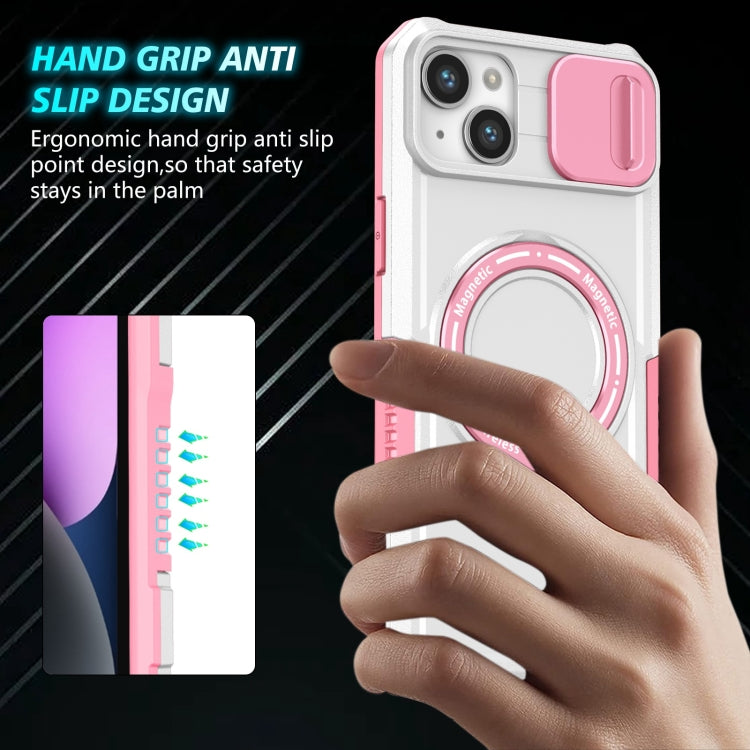 For iPhone 14 Sliding Camshield Magsafe Holder TPU Hybrid PC Phone Case(Pink White) - iPhone 14 Cases by PMC TechLife | Online Shopping South Africa | PMC TechLife