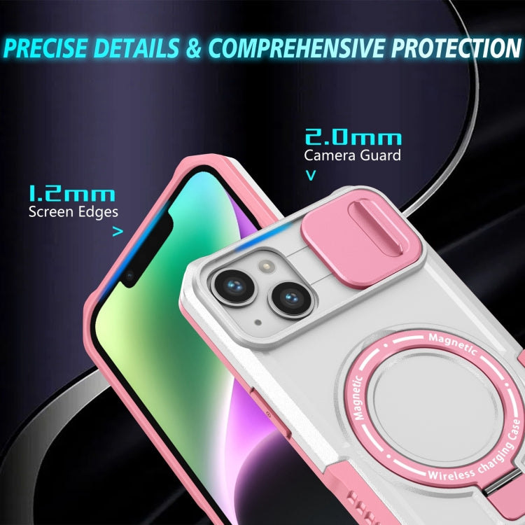 For iPhone 14 Sliding Camshield Magsafe Holder TPU Hybrid PC Phone Case(Pink White) - iPhone 14 Cases by PMC TechLife | Online Shopping South Africa | PMC TechLife