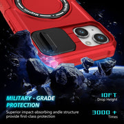 For iPhone 14 Sliding Camshield Magsafe Holder TPU Hybrid PC Phone Case(Red)